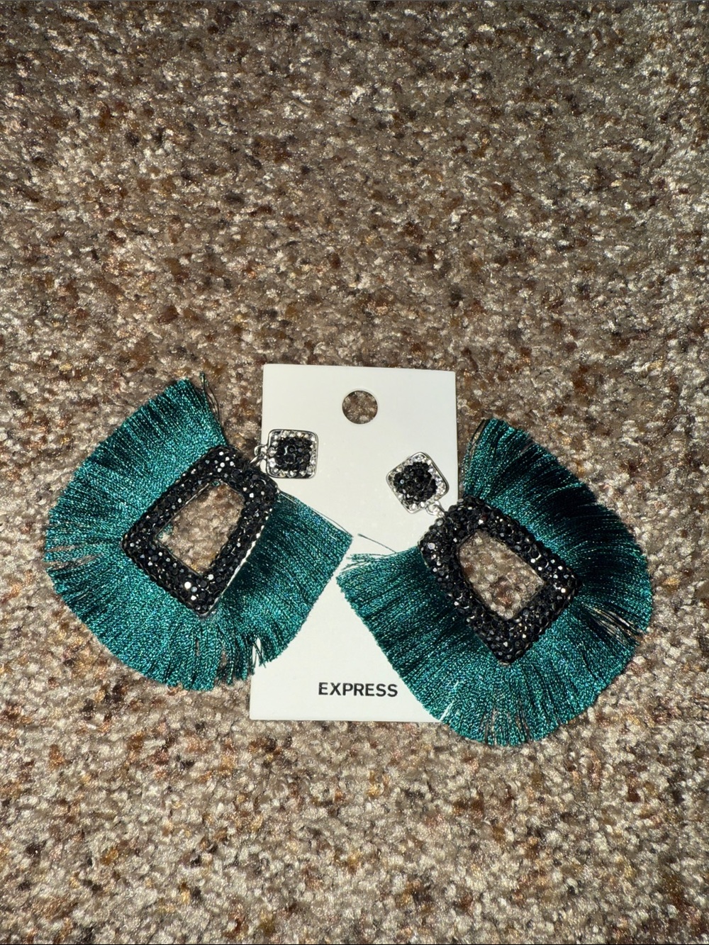 Express Emerald Fringe Crystal Hoop Drop Earrings